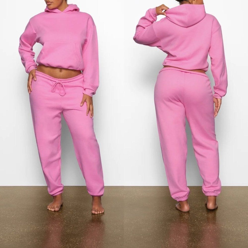 Skims Cotton Fleece Pullover Hoodie in Bubble Gum XS